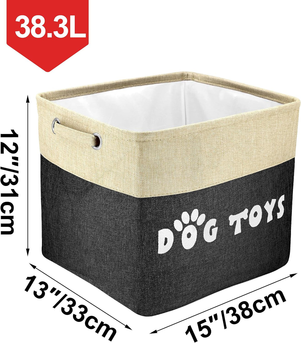 PET ARTIST Dog Toy Basket, Large Collapsible, Black, L:15"x13"x12"