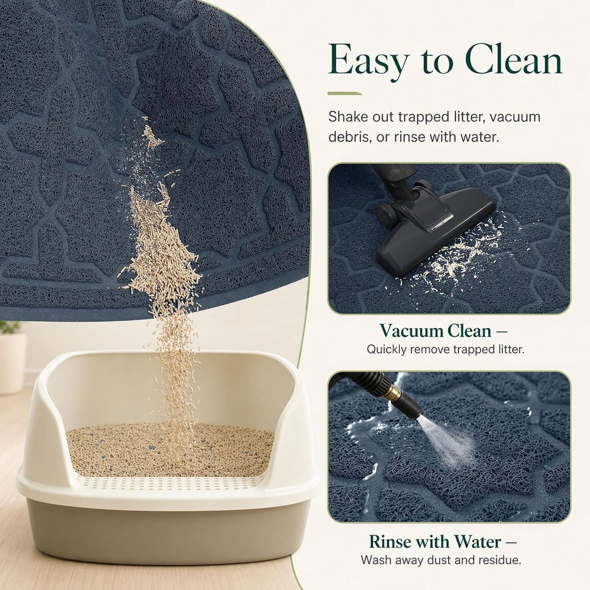 Yimobra Cat Litter Mat, Waterproof Litter Trapping Mat, 24x20, Dark Blue | PVC Litter Box Mat with Non Slip Backing, Easy Clean Surface and Scatter Control Design for Cleaner Floors