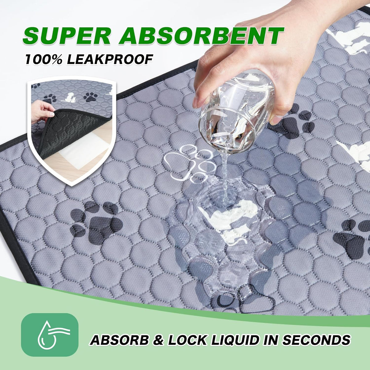 WanpeeGoo Washable Pee Pads for Dogs, Waterproof, 32 x 52 in, 2 Pack, Gray