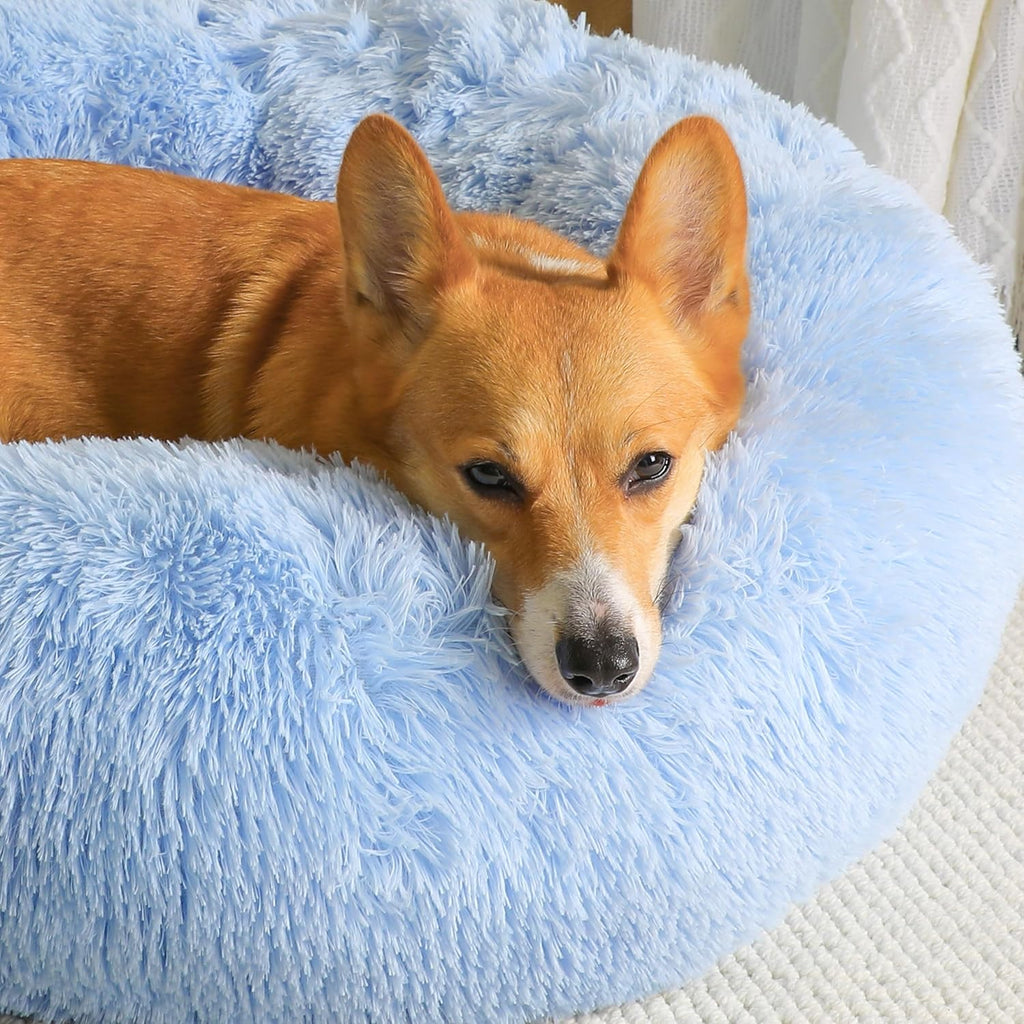 Western Home Calming Donut Small Medium Pet Dog Bed Washable,27" Light Blue