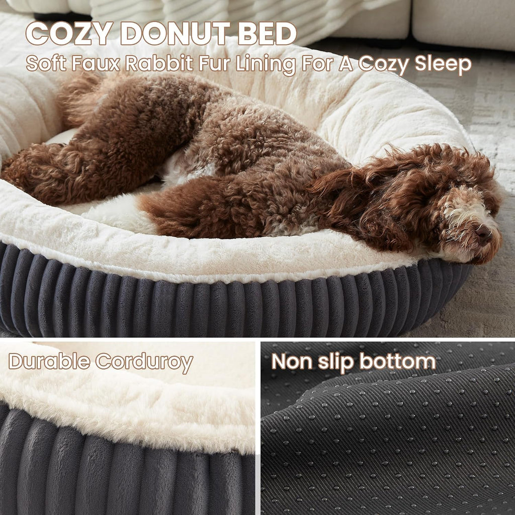 42 inches Calming Donut Dog Bed for Large Plus Dogs,Charcoal