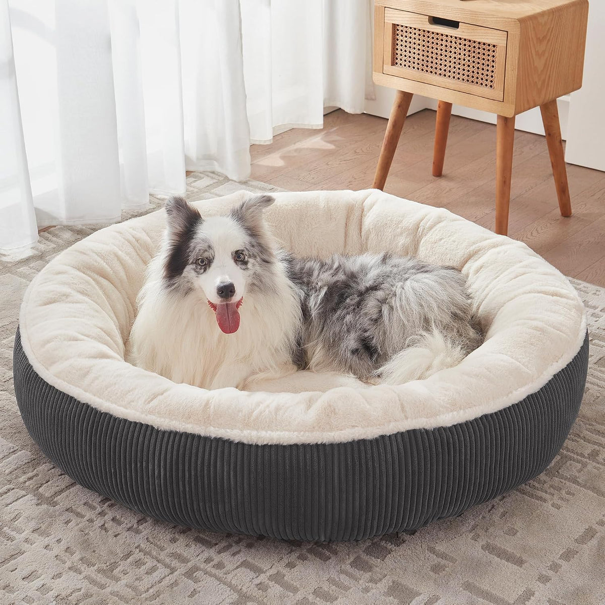 45 inches Calming Donut Dog Bed for Extra Large Dogs,Dark Grey