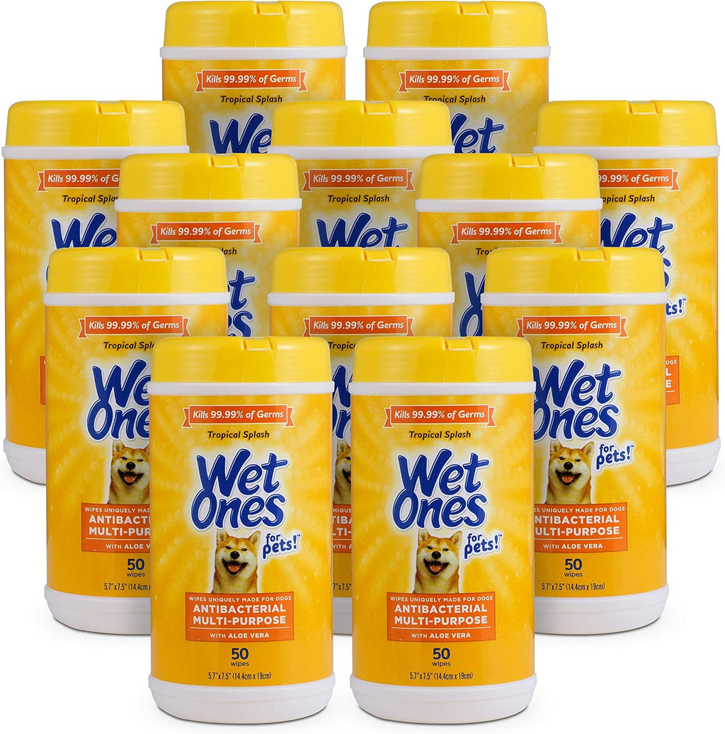 Wet Ones for Pets Antibacterial Dog Wipes, Tropical Splash, 50 Count, 12-Pk