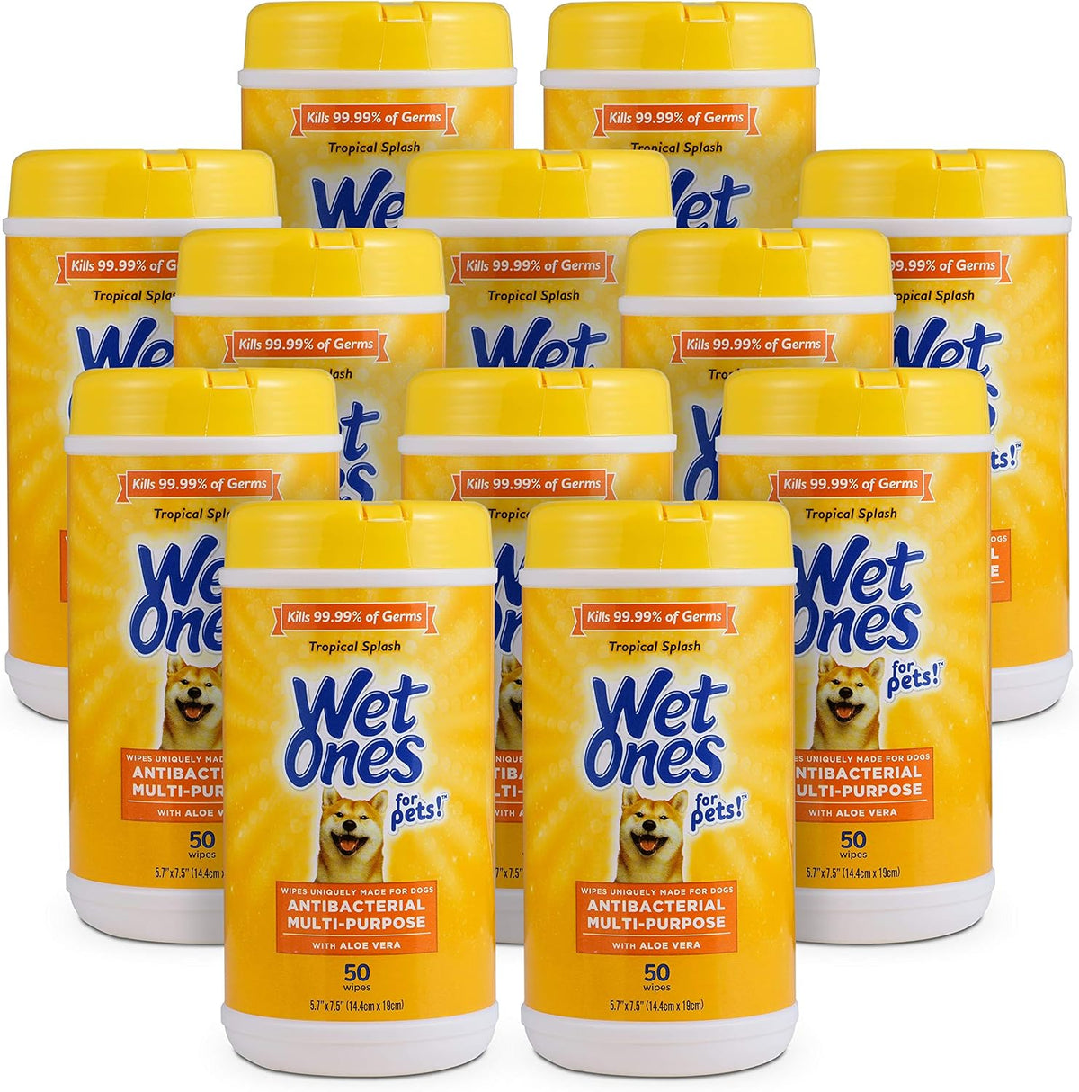 Wet Ones for Pets Antibacterial Dog Wipes, Tropical Splash, 50 Count, 12-Pk