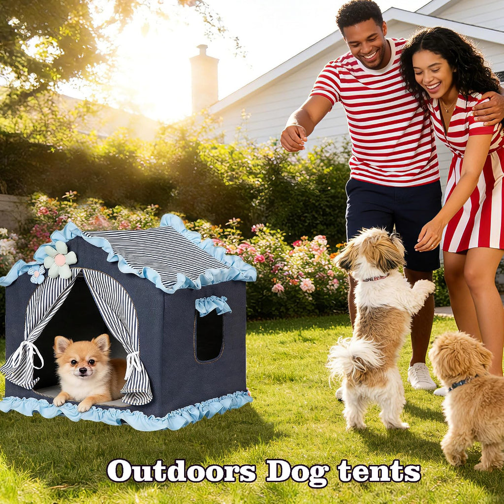 Denim Blue Indoor Dog House Frame Foldable Breathable for Small Dog