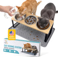 Raised Cat Food Bowls-3 Bowl Elevated Cat Feeding Station with Mat