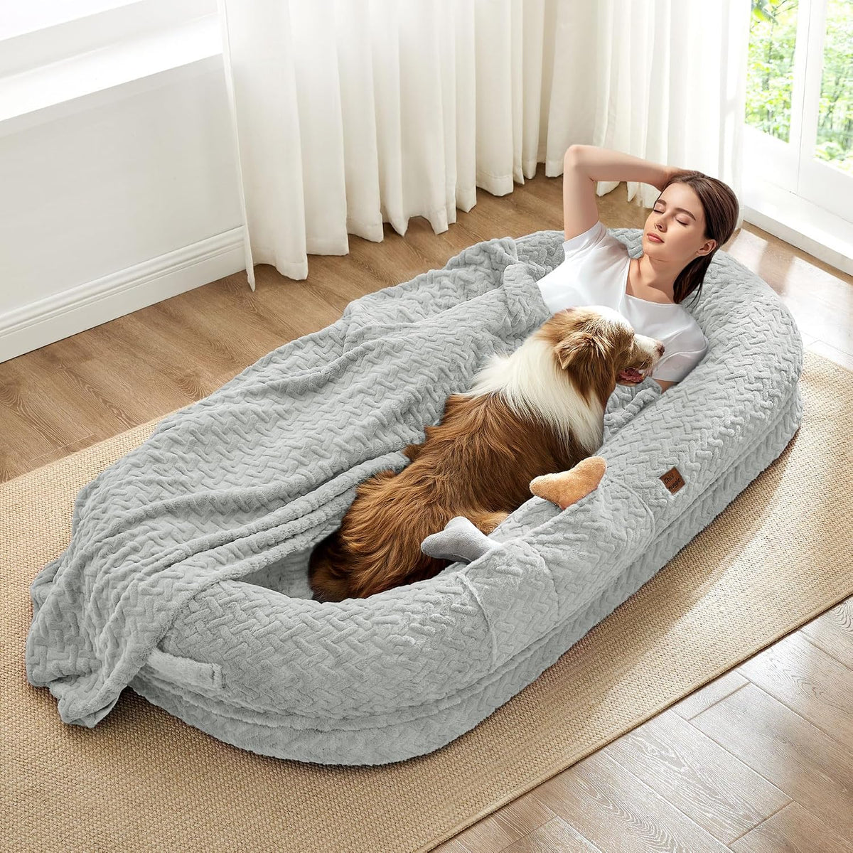 ChiXnuggle Orthopedic Human Dog Bed,with Faux Fur Washable Cover,Blanket