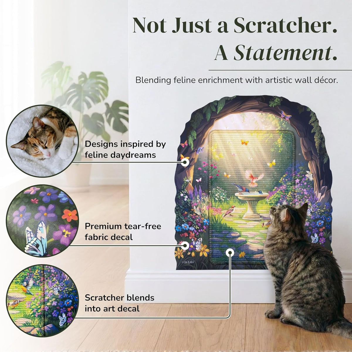 Wall Art Cat Scratcher - Decorative Wall Mounted Cat Scratcher with Removable Decal - Wall Scratch Pad for Cats with Sisal Cat Scratcher - Large Protective Wall Scratchers for Indoor Cats