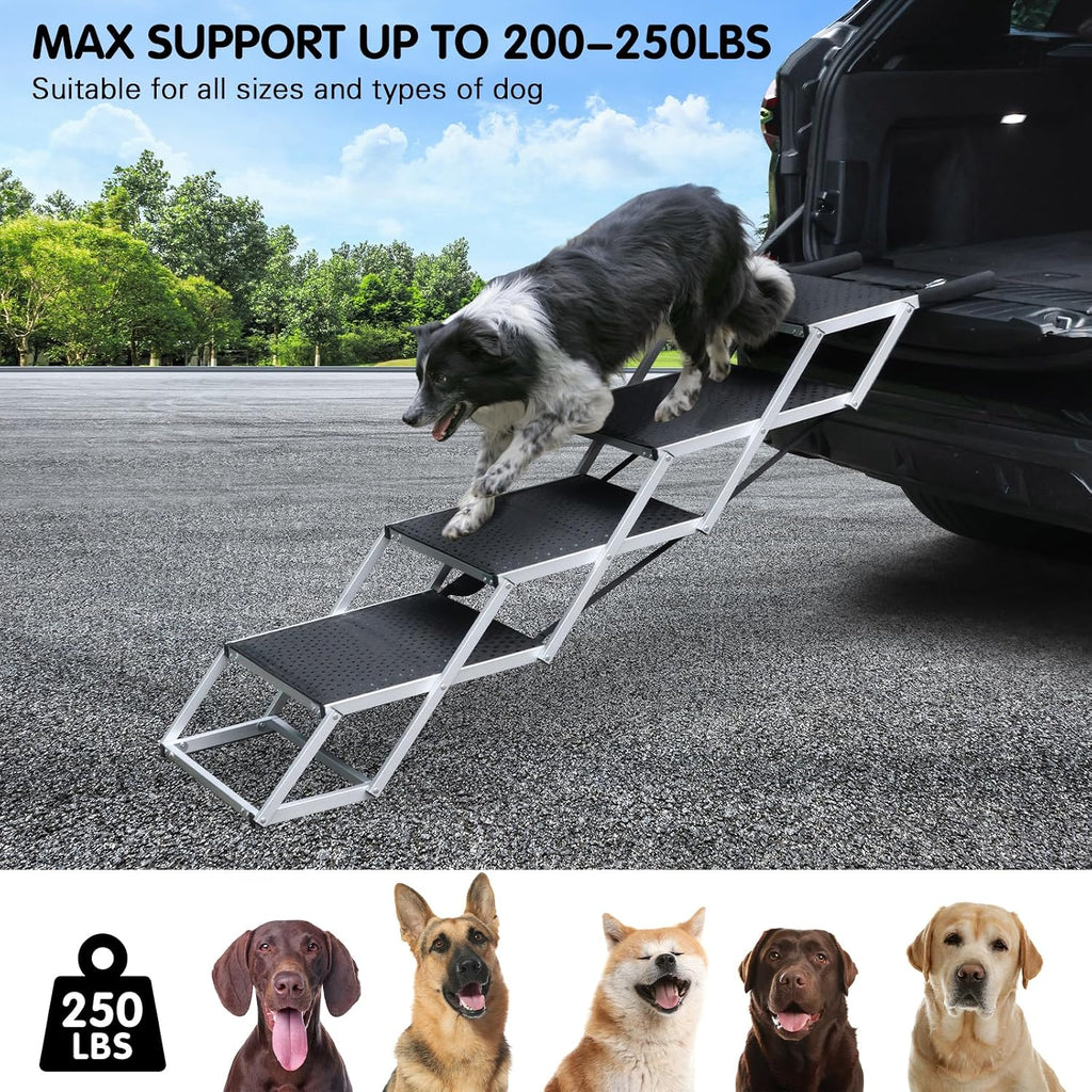 DGSL Folding Dog Stairs for Car, 16.9" Wide 4-Step Non-Slip Pet Steps