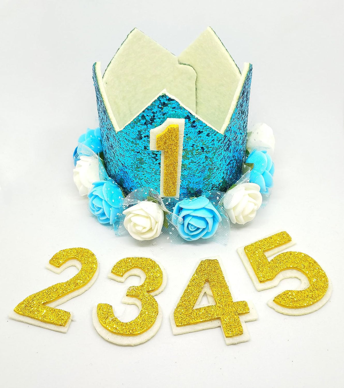 PET SHOW Blue Crown Dog Birthday Hat for Boys Male Pets Cat Headband With Figures 0-9 Charms and Glue Party Accessories Pack of 1