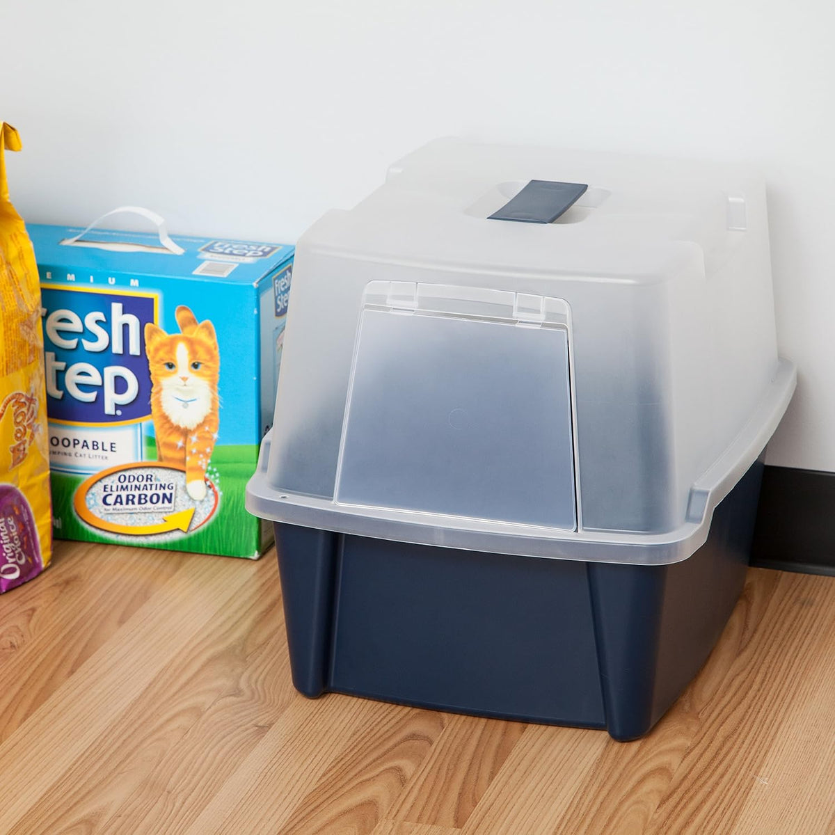 IRIS USA Large Front Door Cat Litter Box, Walk-in Entry, Navy