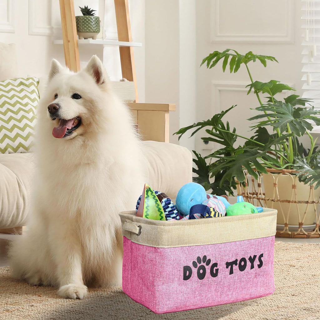 PET ARTIST Dog Toy Basket, Large Collapsible, Pink, M: 15"x11"x9"