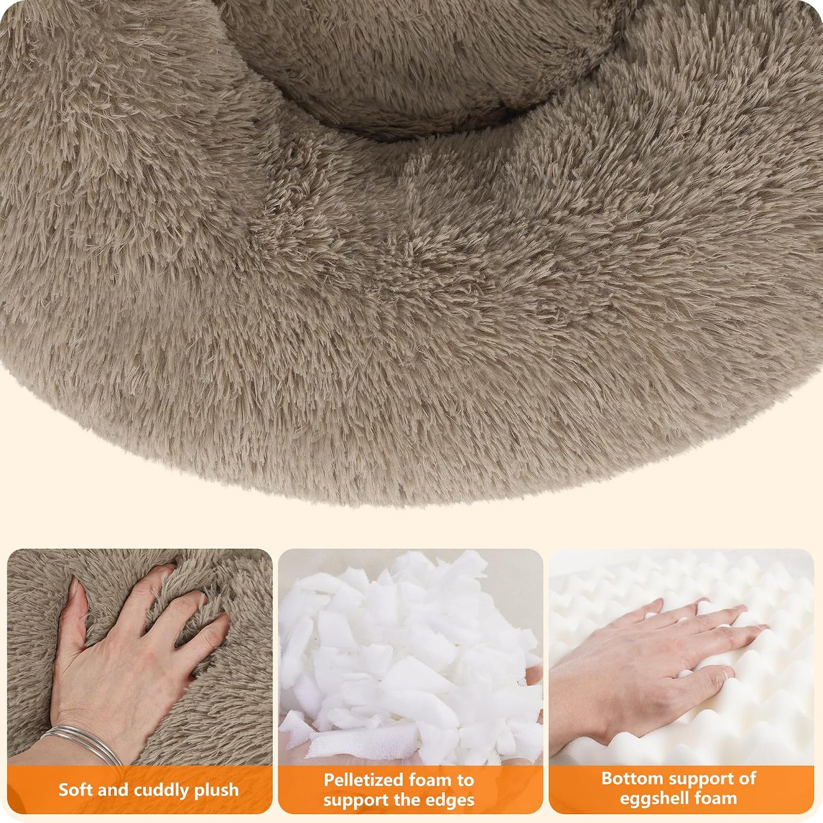 Dwanton Orthopedic Medium Donut Dog Bed, Gel Memory Foam, Washable, 32"