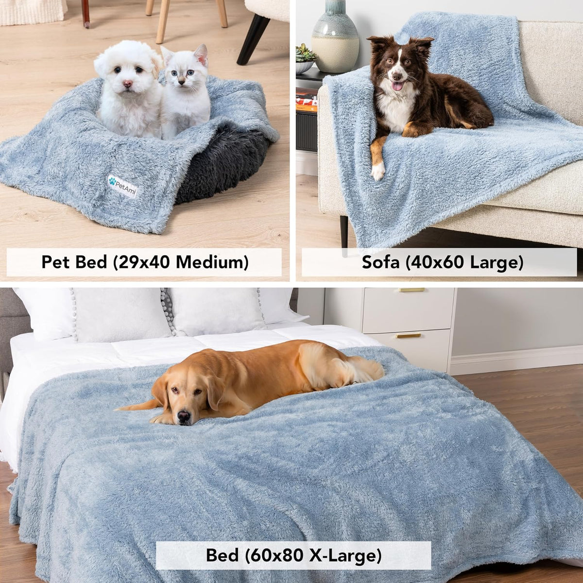 PetAmi Soft Plush Sherpa Dog Blanket for Pet Cat, Small 24x32, Dusty Blue