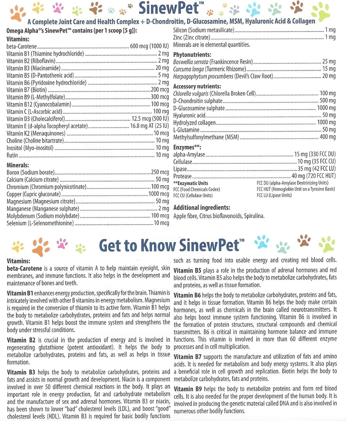 Omega Alpha Pets - Performance & Mobility-A Complete Joint Care and Health Complex + D-Chondroitin, D-Glucosamine, MSM, Hyaluronic Acid & Collagen- SinewPet-500g (One Bottles)