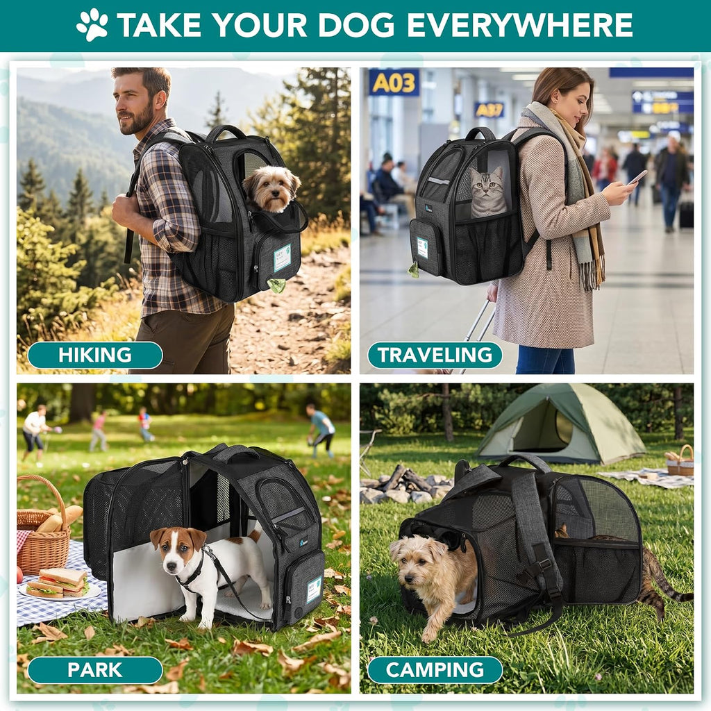 PetAmi Expandable Dog Cat Backpack Carrier, Airline Approved, Dark Gray