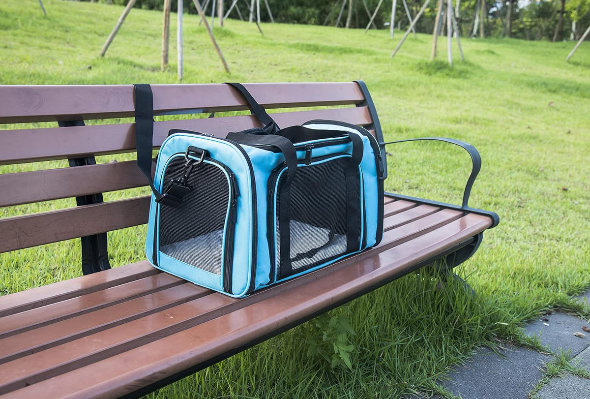 Soft Sided Carrier for Small Medium Cats Dogs,TSA Airline Approved Collapsible Travel Pet Carrier Medium Blue