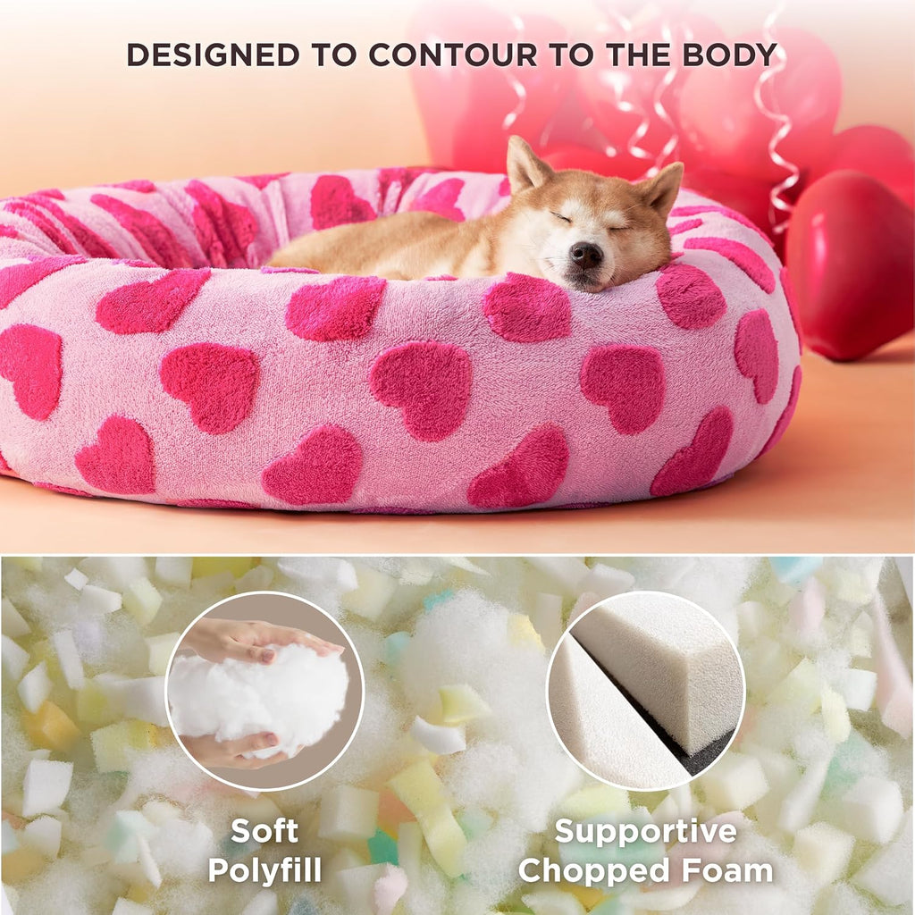 LE SURE Shown on TV Jacquard Donut Dog Beds Large,Lover Hearts 36x36x8in