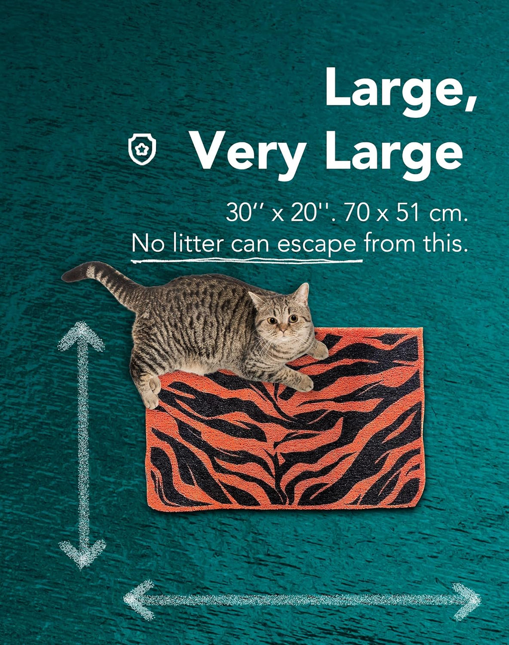 Lukamoo® Cute Cat Litter Mat (30’’x20’’), Extra-Large/XL, for Kitty Litter (Tiger Stride)