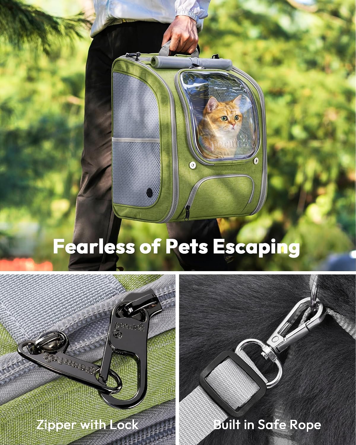 Pecute Cat Backpack Carrier,Large Space Cat Bubble Backpack,Light Green