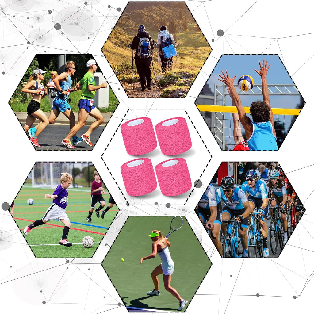 8 Pack 2 in x 5 Yards Cohesive Wrap Self Adhesive Bandage Wrap Elastic Self Adherent Bandage Self Stick Vet Tape for Athletic, Wrist, Ankle, Knees, Pets (Pink)