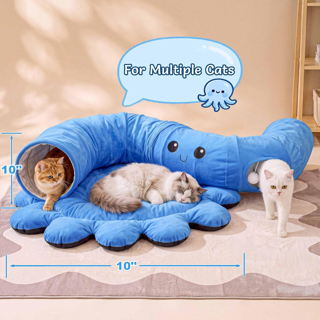 Cat Tunnel Bed with 20 Cat Toys, Kitten Toys for Indoor Kittens,Blue