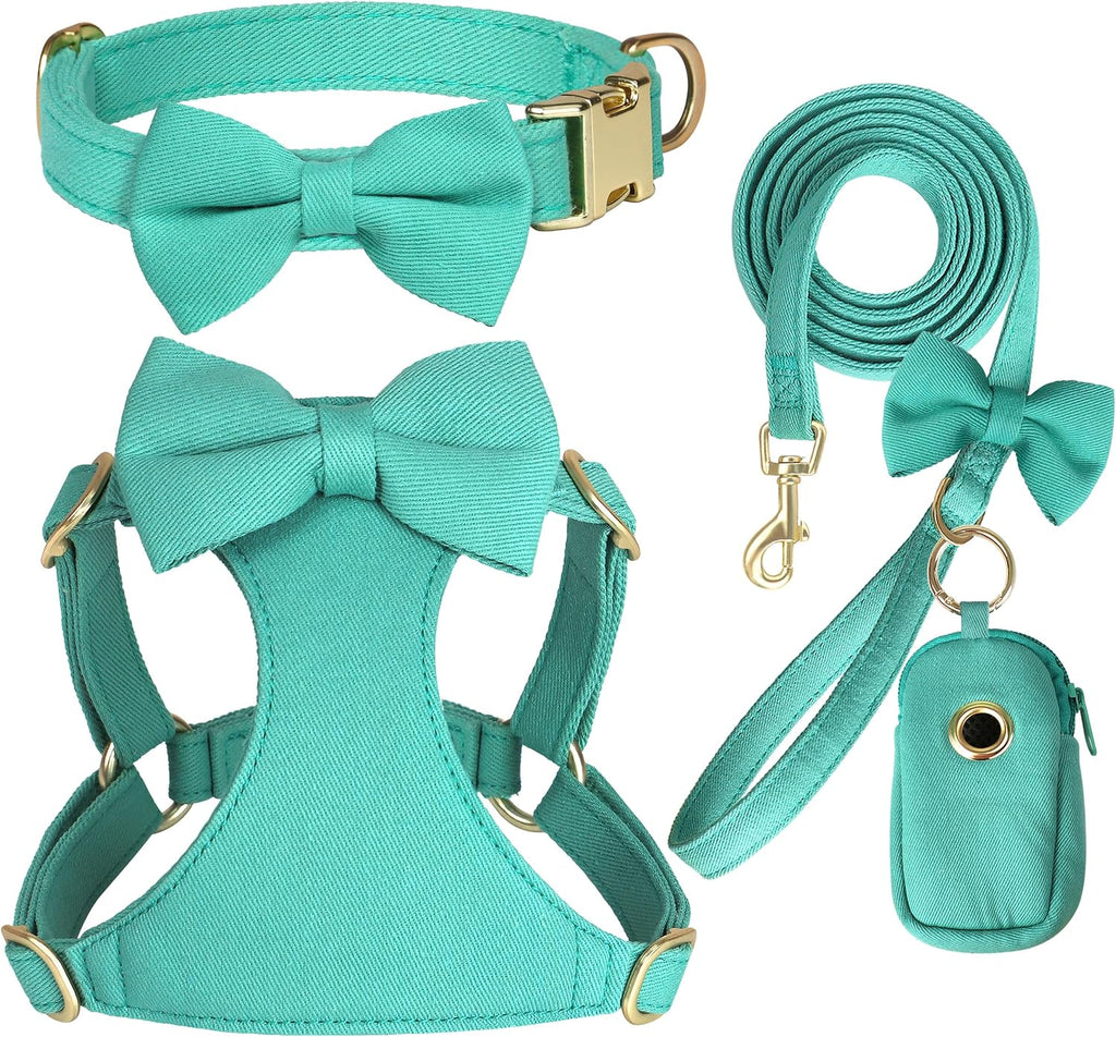 Beirui Cute Small Dog Harness Collar and Leash Set, Green,XS,Chest 13-28"