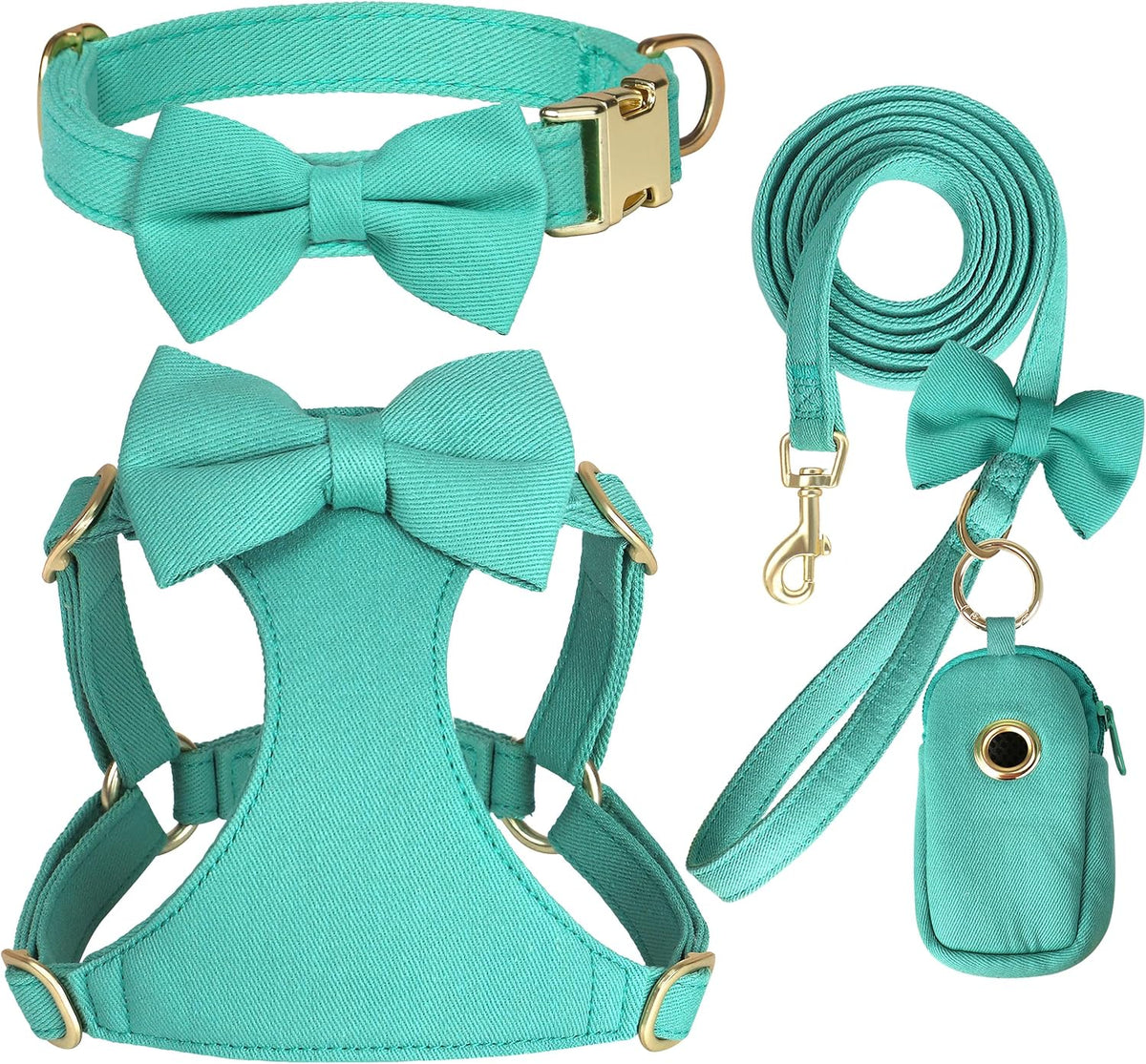 Beirui Cute Small Dog Harness Collar and Leash Set, Green,XS,Chest 13-28"