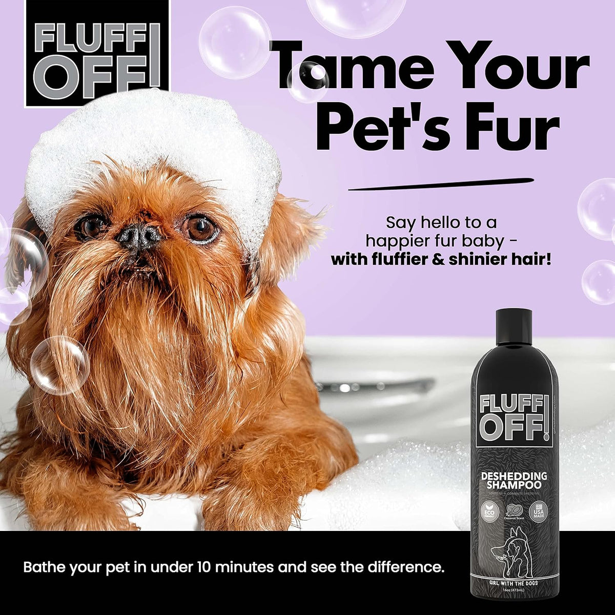 Fluff Off! by Girl With The Dogs, Natural Deshedding Dog & Cat Shampoo 16 Oz and Pet Scent 8 Oz