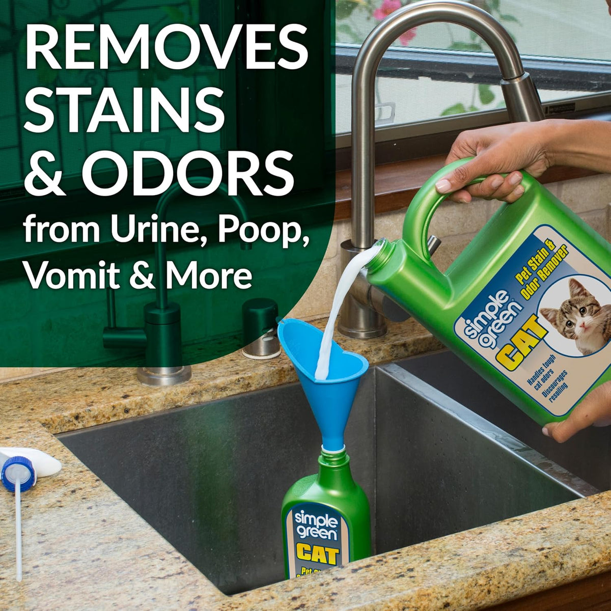 Simple Green Cat Stain & Odor Remover - Enzyme Cleaner for Urine, Feces, Blood, Vomit (32 oz Sprayer & 1 Gallon Refill)