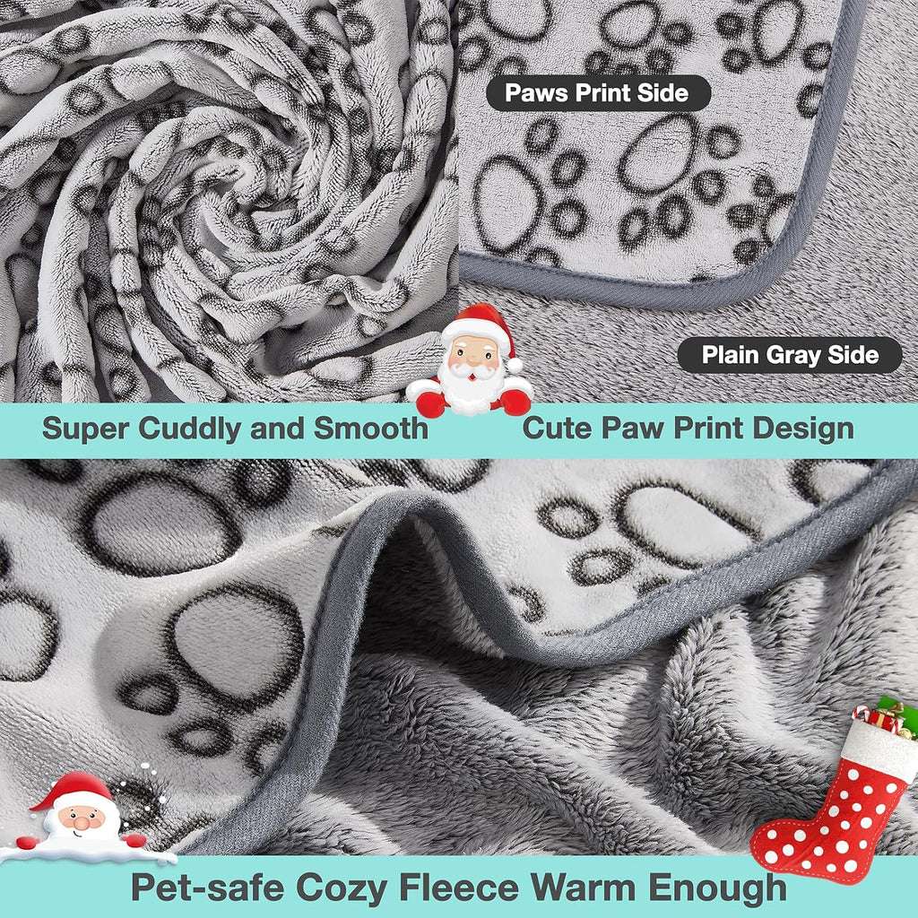 Stuffed Premium Soft Dog Couch Blanket, with Flannel Cute Paw Print, 30 * 70 inches, Cat Blanket Puppy Supplies Dog Products Stuff Essentials, Gray