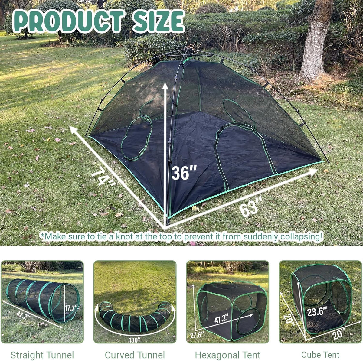 Pawtenda 6-in-1 Cat Tent & Enclosure Outdoor, Foldable Playpen with Tunnels