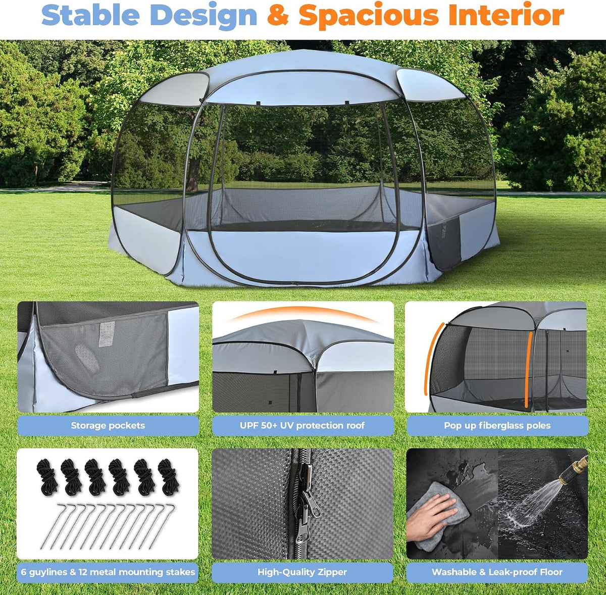 XXLarge Popup Portable Dog Houses, 10'x4.8'H Assembly-Free Gazebo-Style Kennel Dog Playpen Pet Screen Tent Sun Shade Shelter, Dog Crates Canopy for Travel Camping Anti-Bugs with Leakproof Bottom