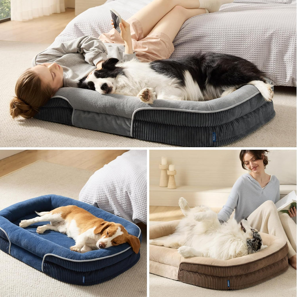 Bedsure LPlus 360°Oval Bolster Orthopedic Dog Beds Large Sized Dog,38"Brown