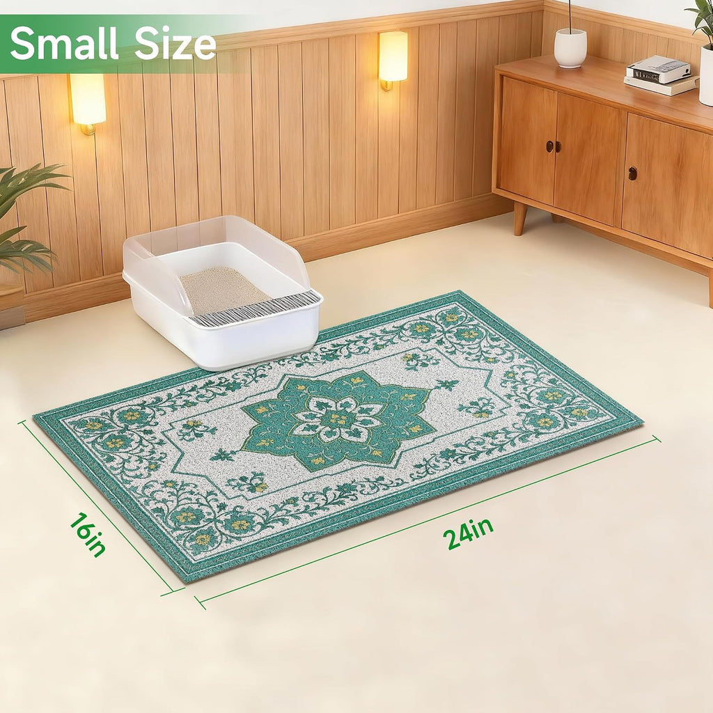 Cat Litter Mat, 24" x 16" Litter Box mat, Traps 100% Litter, Non-Slip Kitty Litter Trapping mats, Small Cute Litter mat, Easy Clean for Scatter Control, Bohe cat Food mat, Urine Waterproof | Traps 100% Litter, Cute litter mat for litter box, Soft on Ki...