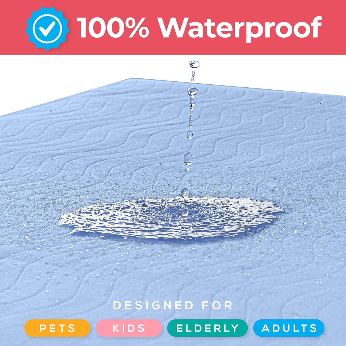 6 Pack Waterproof Reusable Heavy Absorbency Incontinence Bed Pads 34"x36" | Utopia Bedding Washable Underpads, Chuck Pads for Adults, Kids, Elderly and Pets, Bedwetting Pads for Sofa and Couch, Blue