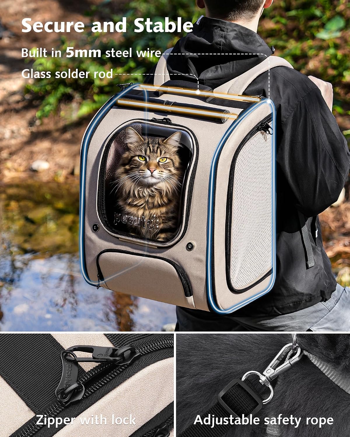 Pecute Cat Backpack Carrier,Large Space Cat Bubble Backpack,Ergonomic,Khaki