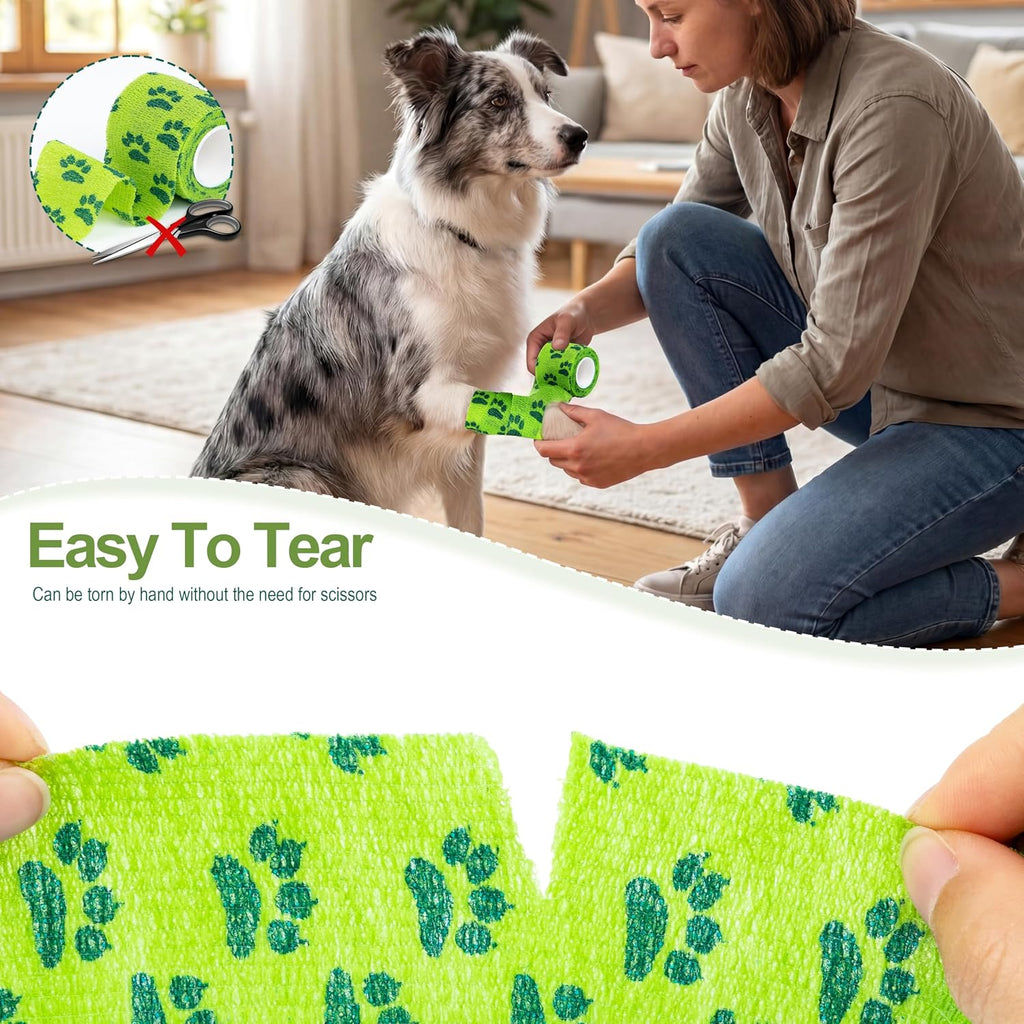 Vet Wrap Cohesive Bandages, Self-Adhesive Bandage Wrap, Breathable Non-Woven Self Adherent Tape for Pet Dog Leg Paw Wound, Horse, Cat, First Aid & Ankle Sprain, 2 Inch (6 Rolls)