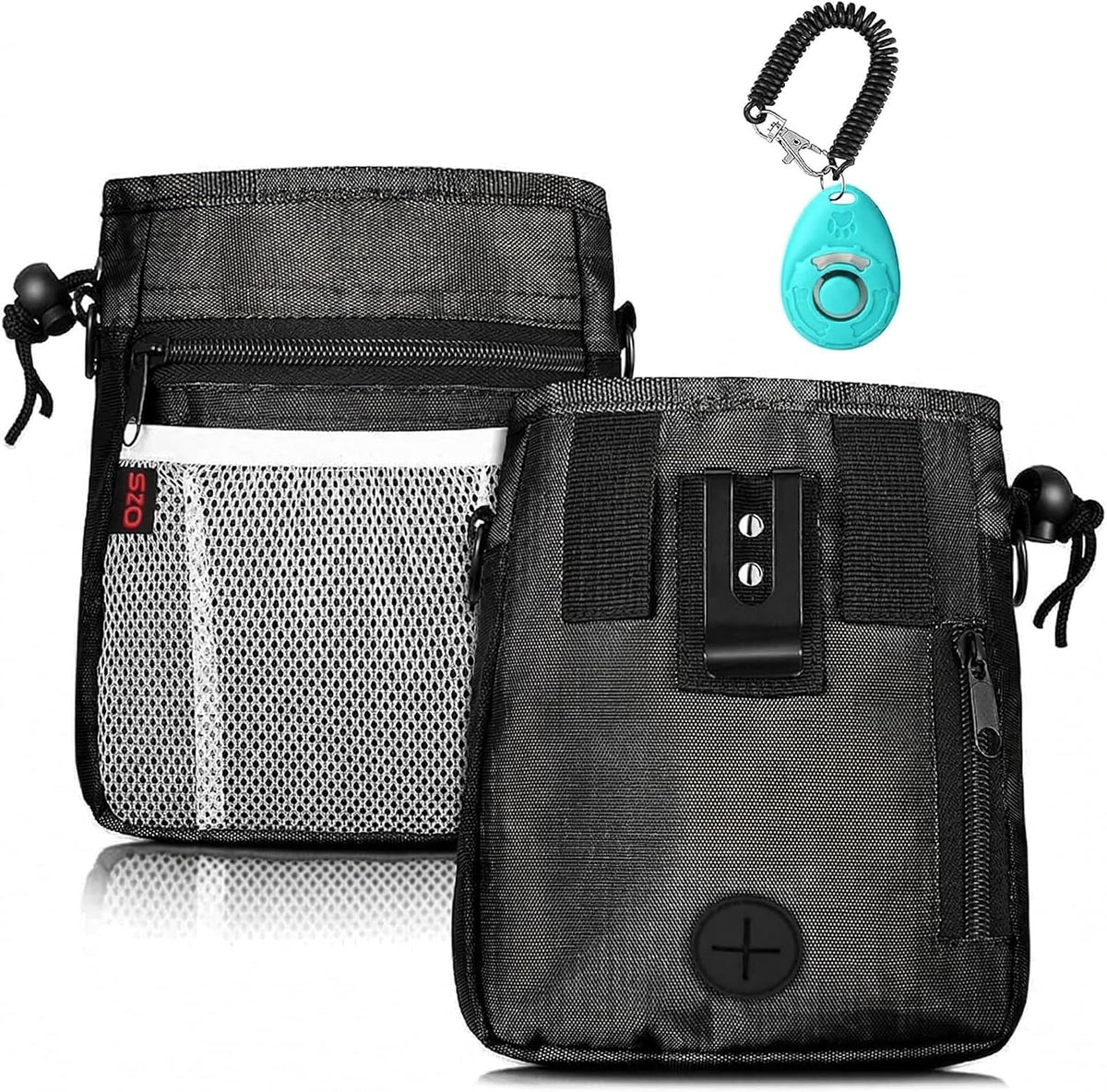 SZO Dog Training Treat Pouch with Training Clicker, Black