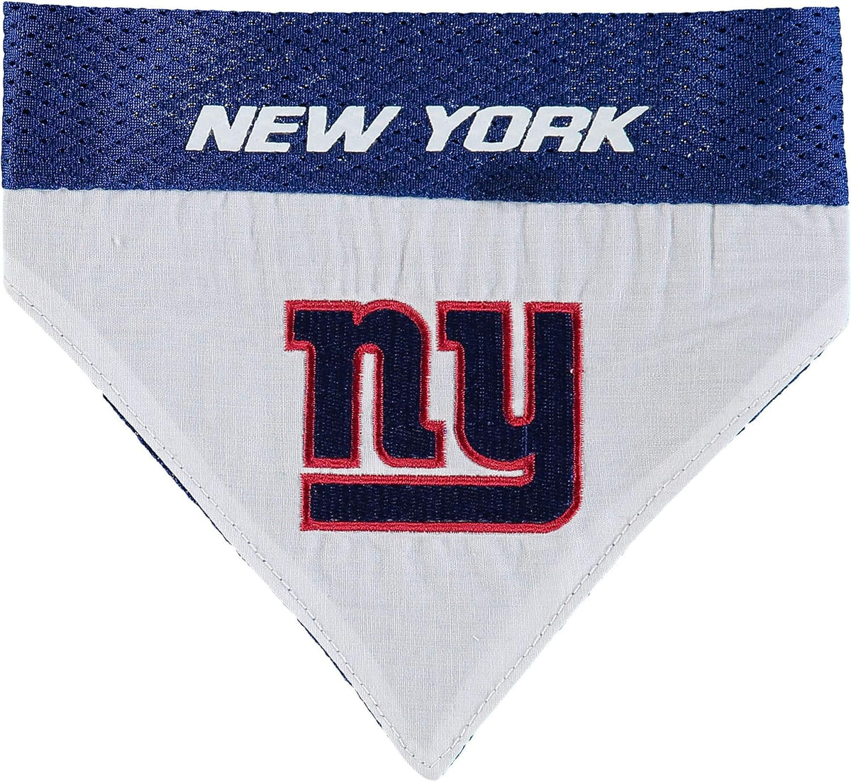 NFL DOG BANDANA - NEW YORK GIANTS REVERSIBLE PET BANDANA. 2 Sided Sports Bandana with a PREMIUM Embroidery TEAM LOGO, Large/X-Large. - 2 Sizes & 32 NFL Teams available