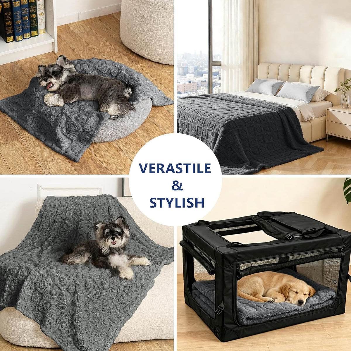 gogobunny Pet Blanket for Dogs Cats, 300GSM Ultra Soft Coral Fleece Blanket, Washable Small Dog Cat Blanket, Calming Crate Mat, Furniture Protector for Couch Bed Car Seat, Grey, 25x35IN