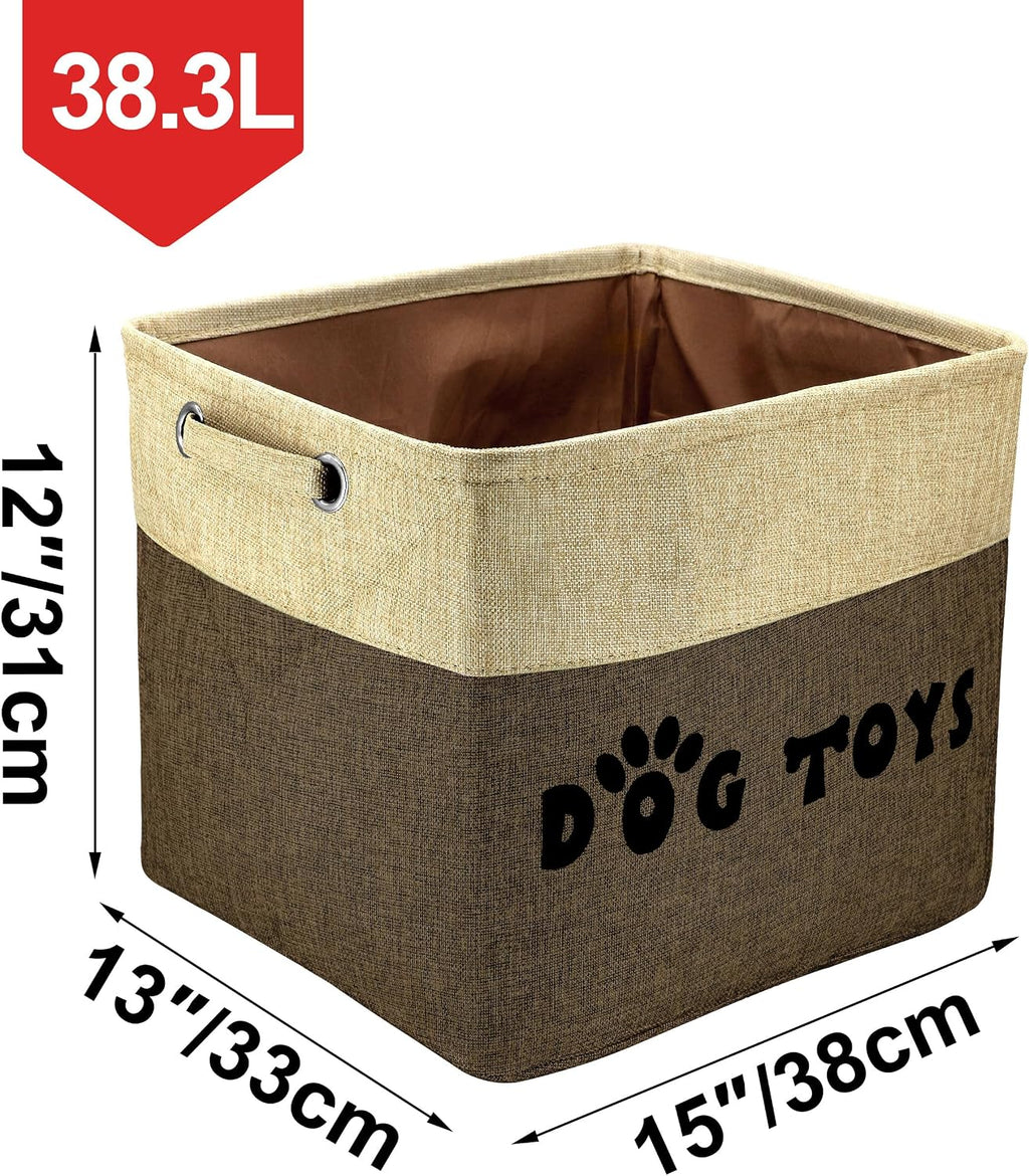 PET ARTIST Dog Toy Basket, Large Collapsible, Brown, L:15"x13"x12"