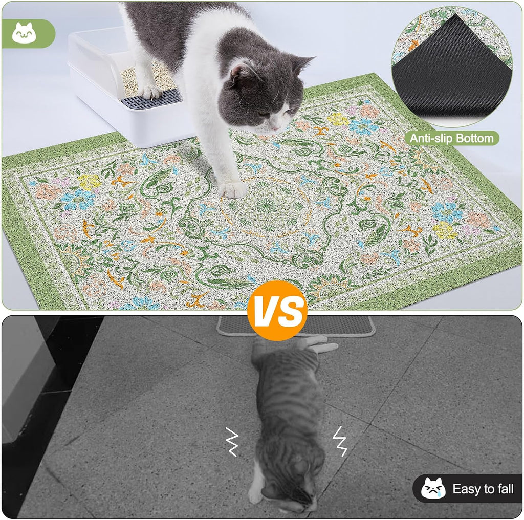 Glittme Cat Litter Mat, 47"x35" Non-Slip Washable Trapping Mat for Cats | Litter Trapping Mat With Thick PVC Coil To Catch Scatter, Soft On Paws And Waterproof Bottom To Protect Floors