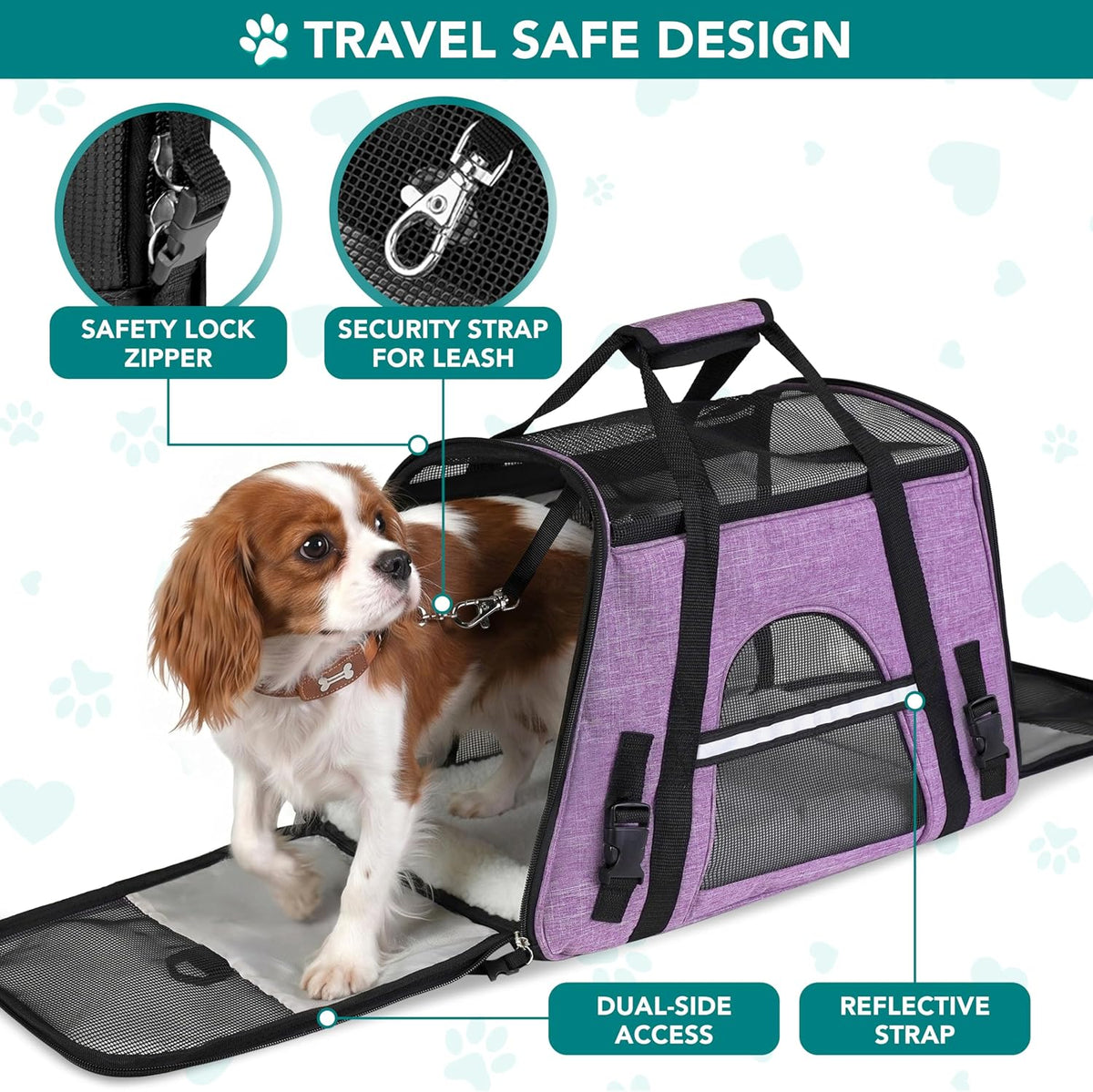 PetAmi Airline Approved Pet Carrier Cats & Small Dogs, Large Heather Purple