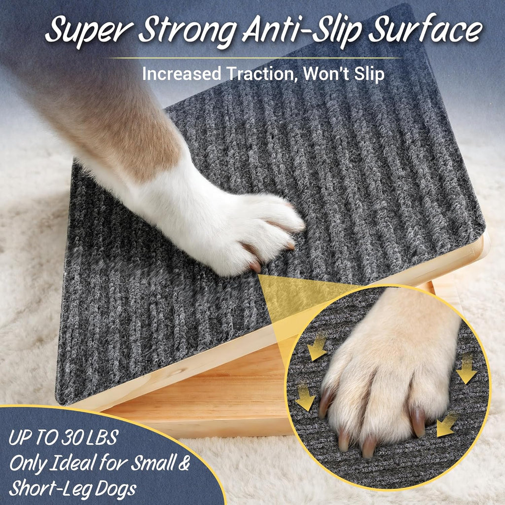 Dog Ramp for Stairs 3 Pack - Adjustable Wooden Stair Wedges for Small Dogs, Foldable Indoor Dog Stair Ramp with Triangular Support and Non-Slip Pads for Senior and Short-Legged Pets