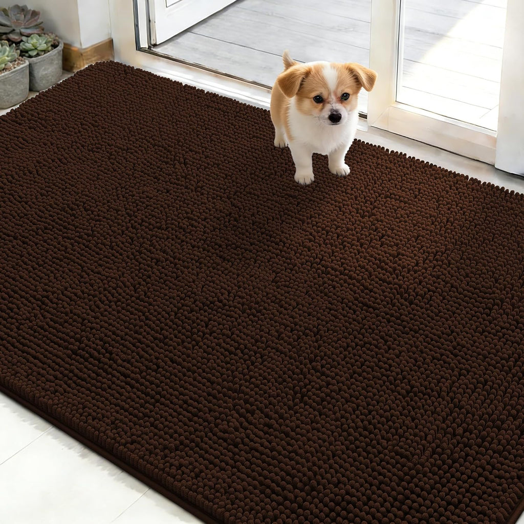 OLANLY Dog Door Mat for Muddy Paws 50x30, Super Absorbent Chenille Mud Mat