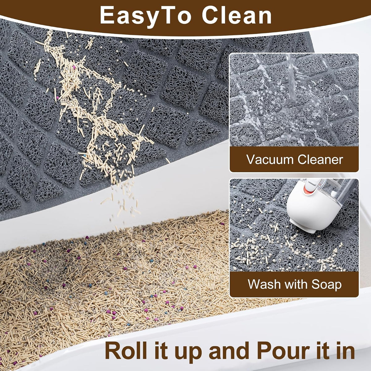Cat Litter Box Mat,24 x 35 In,Trapping Mat Premium Durable PVC Pad,Grey | Easy to Clean，Non-Slip，Urine Waterproof