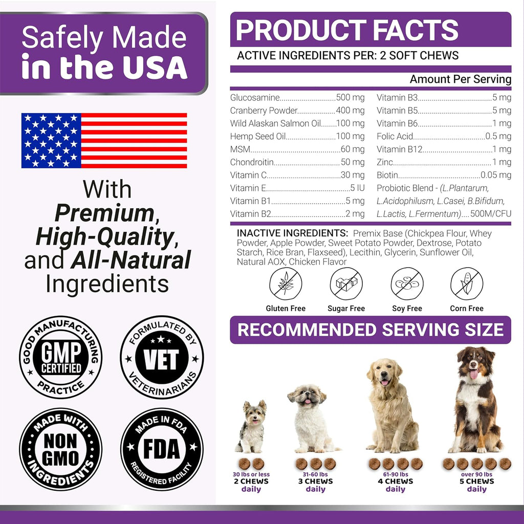 Dog Vitamins and Supplements, 240 Treats, Dog Multivitamin with Glucosamine