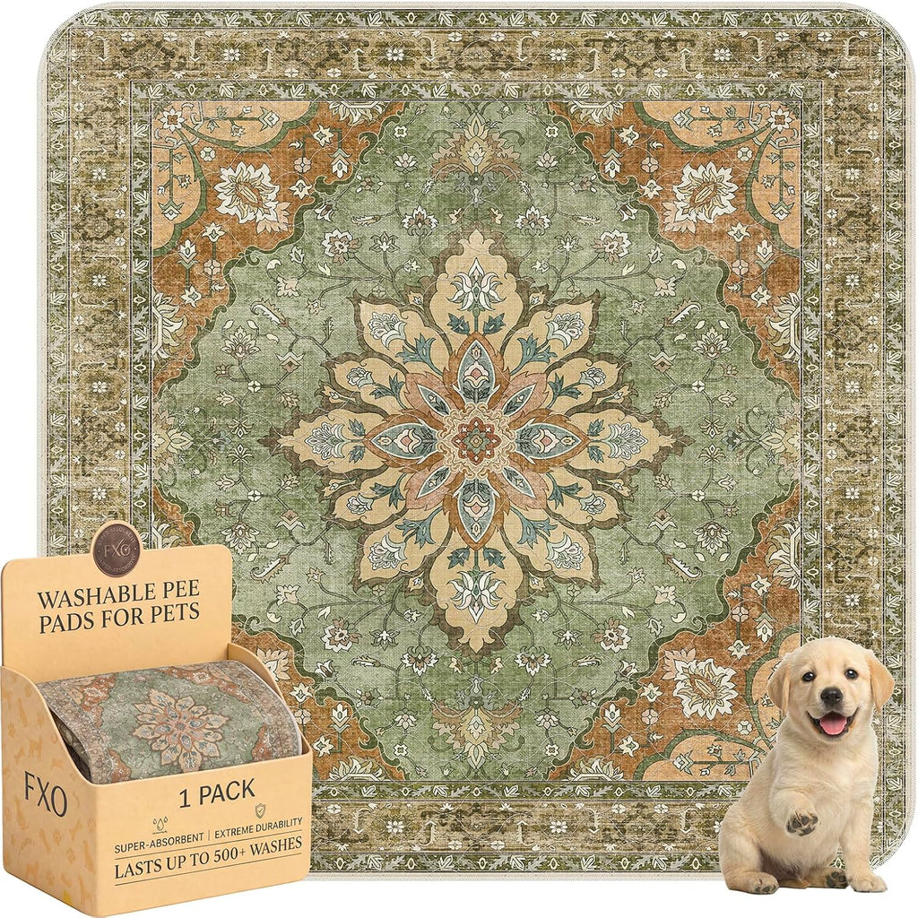 Washable Pee Pads for Dogs,Great Urine Absorbent Reusable Puppy Training Pads,Waterproof,Leak-Proof & Non-Slip Potty Pads for Whelping,Crate,Playpen,Bed.(Green Floral,72"x72")
