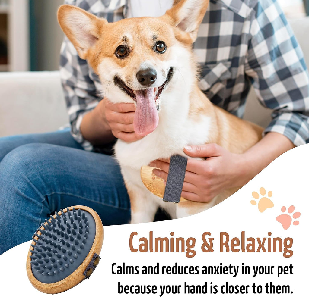 The Buddy System - Pet Close Brush, Oval Palm Brush with Rubber Bristles